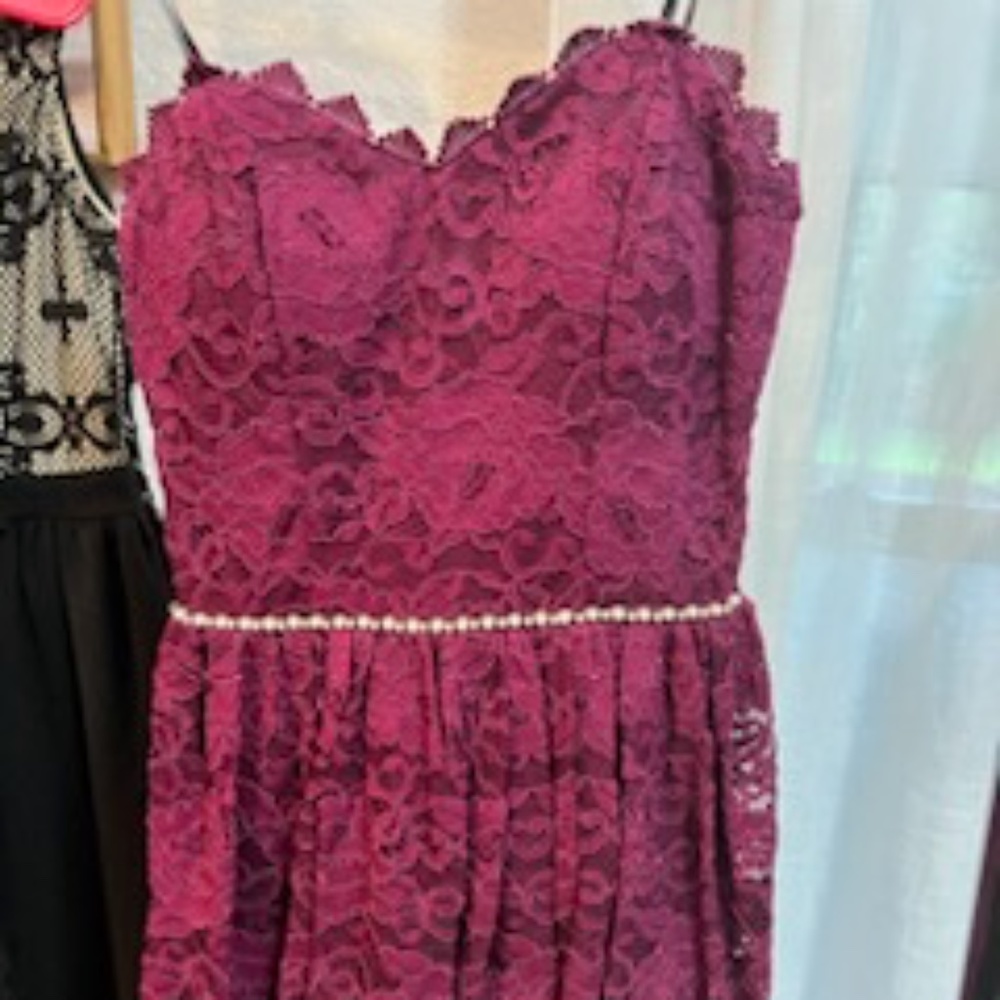 Strapless burgundy formal dress